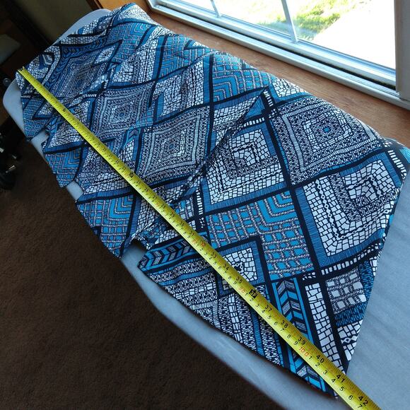 Fire Los Angeles Blue Button-up Maxi Dress M deep slits black mosaic waist tie - Picture 13 of 14